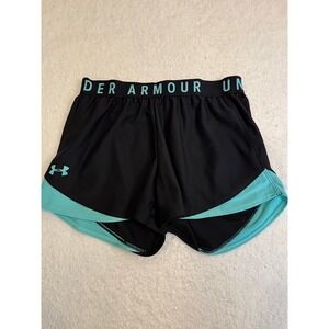 Under Armour Womens HeatGear Athletic Shorts Black Teal Size Small Loose Fit